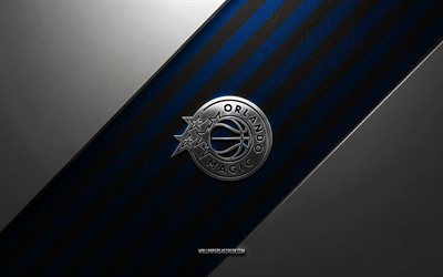 Orlando Magic logo, 4k, steel background, American basketball club, blue black lines, Orlando Magic emblem, NBA, basketball, Arizona Cardinals, USA, Orlando Magic metal logo, Orlando Magic crest