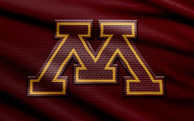 Minnesota Golden Gophers fabric logo, 4k, maroon fabric background, NCAAF, bokeh, american football, Minnesota Golden Gophers logo, NCAA, Minnesota Golden Gophers emblem, Big Ten, Minnesota Golden Gophers