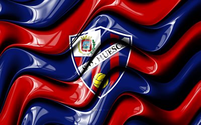 logotipo 3d de la sd huesca, 4k, ondas 3d rojas azules, laliga2, fútbol americano, bandera de la sd huesca, creativo, logotipo de la sd huesca, huesca, la liga, segunda, club de fútbol español, fútbol, fc huesca