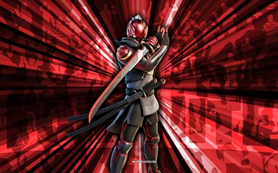 4k, casco chaleco ronin, fondo de rayos rojos, casco chaleco piel ronin, casco chaleco ronin fortnite, arte abstracto, fortnite casco chaleco ronin skin, personajes fortnite, fortnite, arte creativo