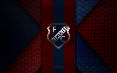 fc utrecht, eredivisie, textura de malha azul vermelha, logo do fc utrecht, clube de futebol holandês, emblema do fc utrecht, futebol, utrecht, holanda