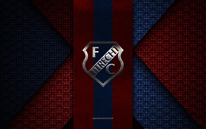 FC Utrecht, Eredivisie, red blue knitted texture, FC Utrecht logo, Dutch football club, FC Utrecht emblem, football, Utrecht, Netherlands