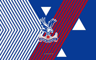 クリスタル パレス fc のロゴ, 4k, イングランドのサッカーチーム, 青い赤い線の背景, クリスタル・パレスfc, プレミアリーグ, イングランド, 線画, クリスタル・パレスfcのエンブレム, フットボール, クリスタルパレス
