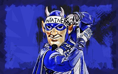 4k, diabo azul, arte grunge, duke blue devils, mascote, ncaa, criativo, fundo azul grunge, mascote oficial, mascote do duke blue devils, mascotes da ncaa, mascote do diabo azul