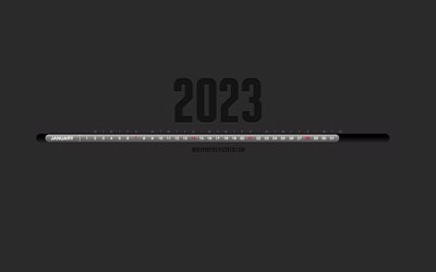 calendario enero 2023, fondo gris, infografía de línea de tiempo, calendarios 2023, enero, 2023 conceptos, arte lineal