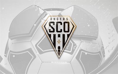 Angers SCO glossy logo, 4K, white football background, Ligue 1, soccer, french football club, Angers SCO 3D logo, Angers SCO emblem, Angers FC, football, sports logo, Angers SCO