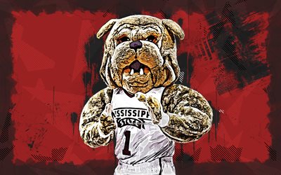 4k, Bully, grunge art, Mississippi State Bulldogs, mascot, NCAA, purple grunge background, creative, official mascot, Mississippi State Bulldogs mascot, NCAA mascots, Bully 4K