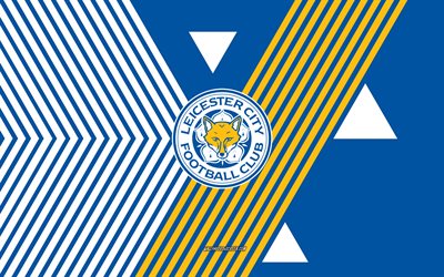 شعار ليستر سيتي, 4k, فريق كرة القدم الإنجليزي, خطوط بيضاء زرقاء الخلفية, ليستر سيتي, الدوري الممتاز, إنكلترا, فن الخط, شعار نادي ليستر سيتي, كرة القدم