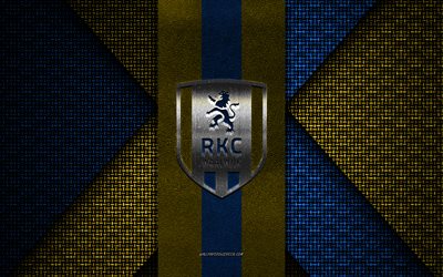 RKC Waalwijk, Eredivisie, blue yellow knitted texture, RKC Waalwijk logo, Dutch football club, RKC Waalwijk emblem, football, Waalwijk, Netherlands, Waalwijk FC