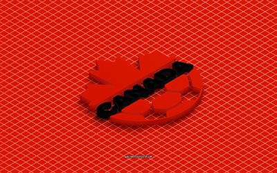 4k, logo isométrico da seleção nacional de futebol do canadá, arte 3d, arte isométrica, seleção canadense de futebol, fundo vermelho, canadá, futebol, emblema isométrico