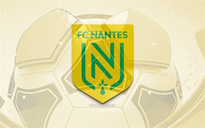 FC Nantes glossy logo, 4K, yellow football background, Ligue 1, soccer, french football club, FC Nantes 3D logo, FC Nantes emblem, Nantes FC, football, sports logo, FC Nantes