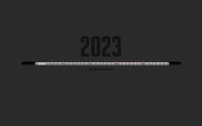 2023年3月のカレンダー, 灰色の背景, タイムラインのインフォグラフィック, 2023年3月カレンダー, 2023年カレンダー, 行進, 2023年のコンセプト, 線画