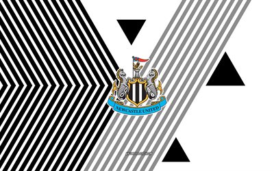 Newcastle United FC logo, 4k, English football team, black and white lines background, Newcastle United FC, Premier League, England, line art, Newcastle United FC emblem, football, Newcastle United
