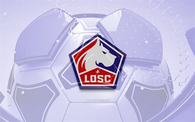 Lille OSC glossy logo, 4K, blue football background, Ligue 1, soccer, french football club, Lille OSC 3D logo, Lille OSC emblem, Lille FC, football, sports logo, Lille OSC