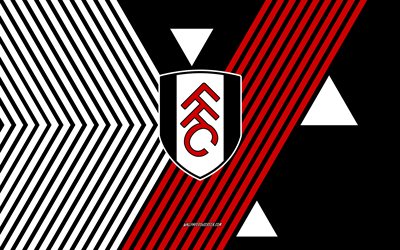 フラムfcのロゴ, 4k, イングランドのサッカーチーム, 黒と白の線の背景, フラムfc, プレミアリーグ, イングランド, 線画, フラムfcのエンブレム, フットボール, フラム