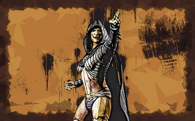 DVorah, 4k, grunge art, Mortal Kombat Mobile, creative, MKM, Mortal Kombat, MK Mobile, yellow grunge background, Mortal Kombat X, DVorah Mortal Kombat