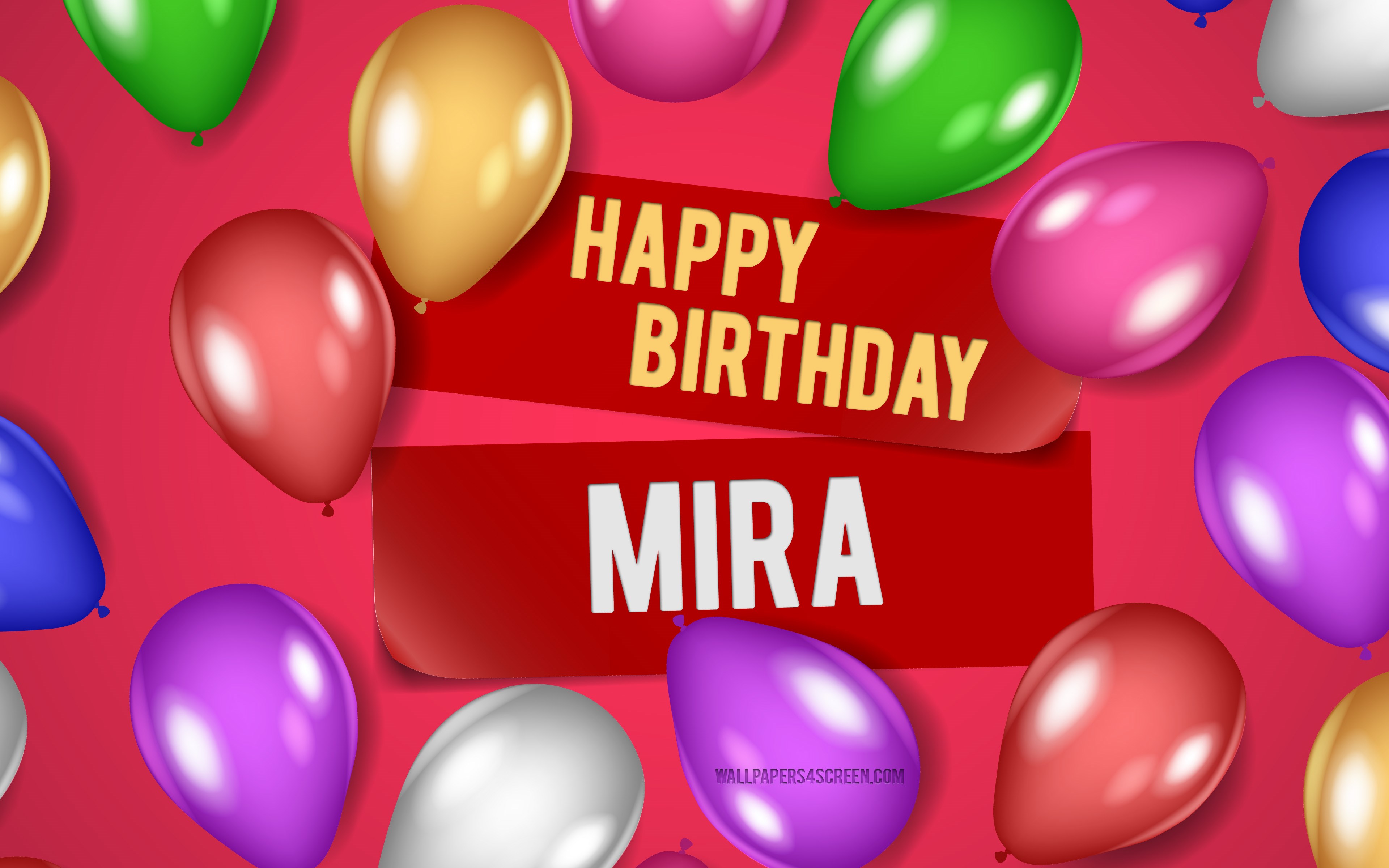 Download wallpapers 4k, Mira Happy Birthday, pink backgrounds, Mira ...