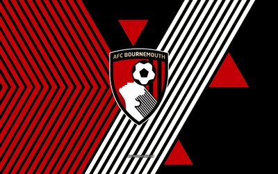 شعار بورنموث, 4k, فريق كرة القدم الإنجليزي, أحمر أسود الخطوط الخلفية, بورنموث, الدوري الممتاز, إنكلترا, فن الخط, كرة القدم