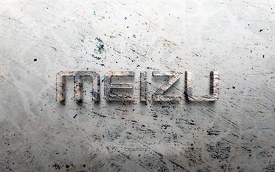 logo in pietra meizu, 4k, sfondo di pietra, logo meizu 3d, marche, creativo, logo meizu, arte del grunge, meizu