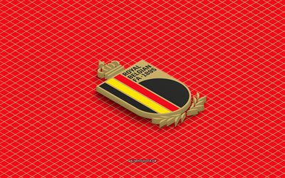 4k, logo isometrico della nazionale di calcio del belgio, arte 3d, arte isometrica, nazionale di calcio del belgio, sfondo rosso, belgio, calcio, emblema isometrico