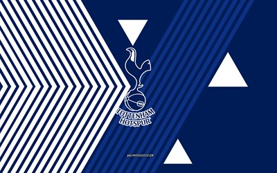 Tottenham Hotspur logo, 4k, English football team, blue white lines background, Tottenham Hotspur, Premier League, England, line art, Tottenham Hotspur emblem, football