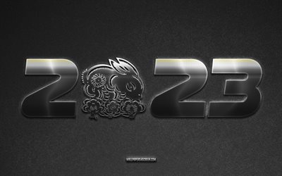 Happy New Year 2023, gray 2023 background, Year of the rabbit 2023, rabbit 2023 symbol, Chinese 2023 background, 2023 Happy New Year, 2023 concepts