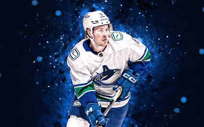 brock boeser, 4k, luces neones azules, vancouver canucks, nhl, jugadores de hockey estadounidenses, brock boeser 4k, hockey, brock boeser vancouver canucks