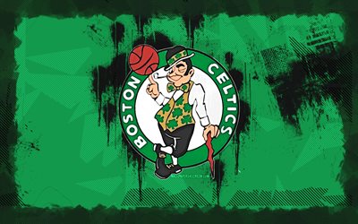 보스턴 셀틱스 그 룬지 로고, 4k, nba, 녹색 그런지 배경, 농구, 보스턴 셀틱스 엠블럼, 보스턴 셀틱스 로고, 미국 농구 팀, 보스턴 셀틱스