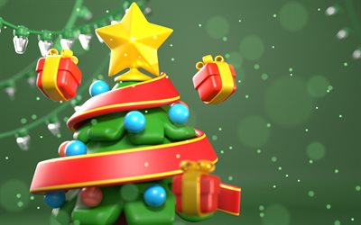 3d julgran, 4k, juldekorationer, gott nytt år, god jul, 3d xmas  träd, jul