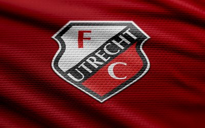 شعار fc utrecht fabric, 4k, خلفية النسيج الأحمر, eredivisie, خوخه, كرة القدم, شعار fc utrecht, fc utrecht شعار, fc utrecht, نادي كرة القدم الهولندي, utrecht fc