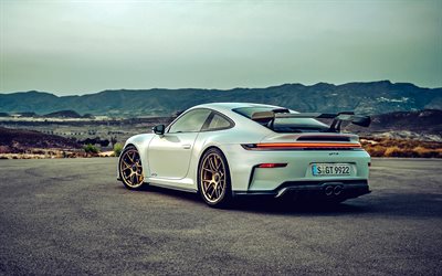porsche 911 gt3, 2025, 4k, arrière vue, extérieur, coupé sportif blanc, porsche blanche 911, réglage, voitures de sport allemandes, porsche