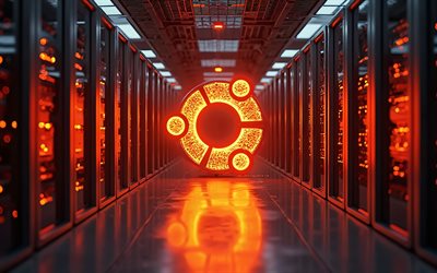 4k, ubuntu orange glitterlogotyp, mörker, elektronikmärken, datacenterställ, bokeh, natt, ubuntu logotyp, märkes logotyp, ubuntu neon logotyp, ubuntu, varumärken, ubuntu orange logotyp, linux ubuntu