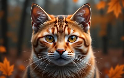 amerikanischer bobtail, 4k, herbst, bokeh, wald, katzen, schnauze, süße tiere, haustiere, katze im wald, amerikanische bobtail katze