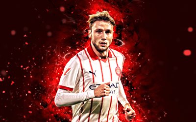 Vladyslav Vanat, 4k, red neon lights, Girona FC, La Liga, Ukrainian footballers, football, Vladyslav Vanat 4K, soccer, Girona, LaLiga, Vladyslav Vanat Girona