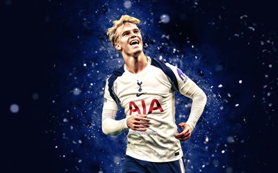 lucas bergval, 4k, luzes de néon azuis, tottenham hotspur, primeira liga, futebolistas suecos, lucas bergval 4k, futebol, tottenham hotspur fc, lucas bergvalltottenham hotspur