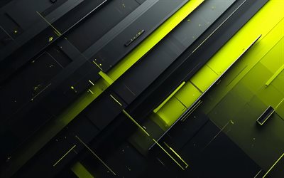 4k, lime black abstract background, creative, material design, lime neon lights, geometry, abstract backgrounds, geometrical backgrounds, abstractions, black hi-tech backgrounds