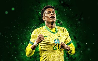 4k, estêvão, criativo, fundo abstrato verde, seleção brasileira de futebol, conmebol, futebolistas brasileiros, luzes de néon verdes, estêvão 4k, futebol, seleções nacionais, ámérica do sul, estevão willian, estêvão seleção brasileira