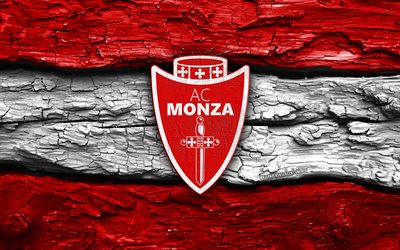 logotipo de madeira do monza fc, 4k, fundo de madeira branco vermelho, série b, futebol, logotipo do monza fc, emblema do monza fc, monza fc, clube de futebol italiano, fc monza