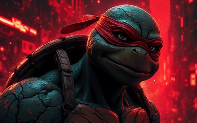raphaël, 4k, art 3d, tortues ninja adolescentes mutantes, néons rouges, créatif, caractères tmnt, tortues mutées, raphaël 3d, tmnt, tortues ninja, raphaël 4k