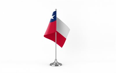 4k, chilenische tischfahne, weißer hintergrund, chile flagge, tischflagge von chile, chile flagge auf metallstab, flagge chiles, nationale symbole, chile, europa