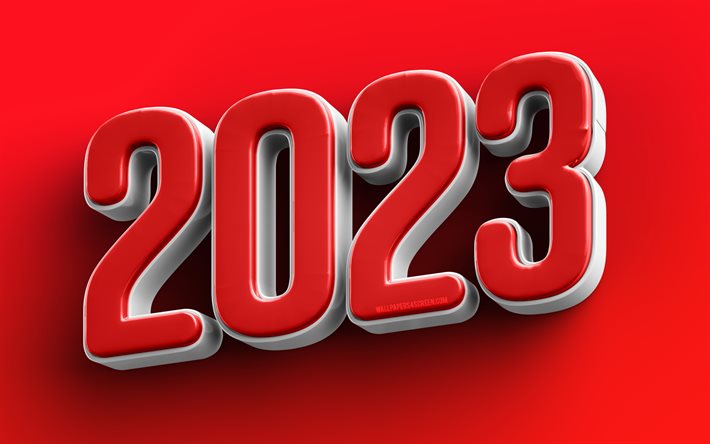 2023 yeni yılınız kutlu olsun, kırmızı 3d basamak, 4k, yaratıcı, 2023 kavramları, 2023 3 boyutlu rakamlar, yeni yılınız kutlu olsun 2023, sanat eseri, 2023 kırmızı rakamlar, 2023 kırmızı arka plan, 2023 yıl