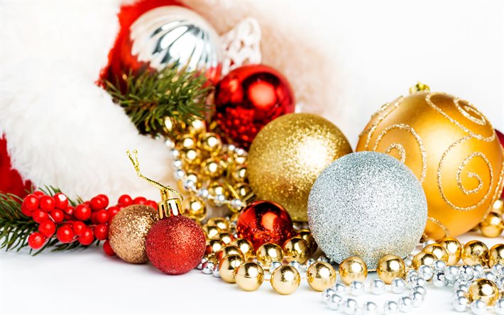 क्रिस्मस सजावट, नववर्ष की शुभकामनाएं, क्रिसमस पृष्ठभूमि, सुनहरी क्रिसमस गेंदें, क्रिसमस ग्रीटिंग कार्ड के लिए टेम्पलेट