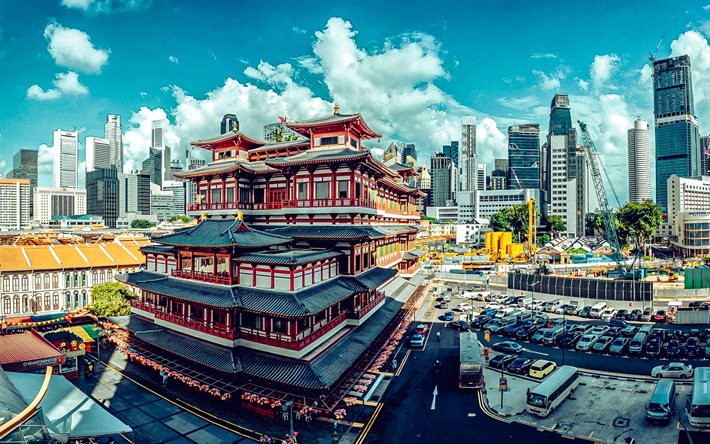 singapour, hdr, paysages urbains, architecture chinoise, bâtiments modernes, asie, panorama de singapour, paysage urbain de singapour