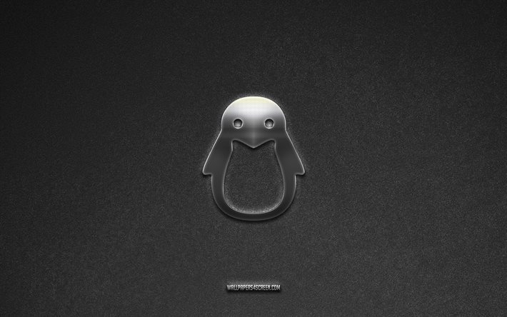 Linux logo, brands, gray stone background, Linux emblem, popular logos, Linux, metal signs, Linux metal logo, stone texture