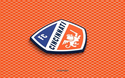 4k, FC Cincinnati isometric logo, 3d art, American soccer club, isometric art, FC Cincinnati, orange background, MLS, USA, soccer, isometric emblem, FC Cincinnati logo