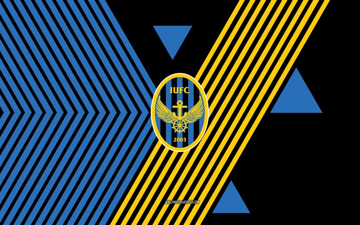 logotipo de incheon united fc, 4k, selección de fútbol de corea del sur, fondo de líneas negras azules, incheon fc, liga k 1, corea del sur, arte lineal, emblema del incheon united fc, fútbol