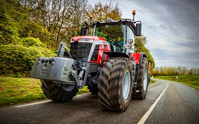 4k, Massey Ferguson 8S-265, highway, 2022 tractors, agricultural machinery, red tractor, tractor on road, agricultural concepts, HDR, Massey Ferguson