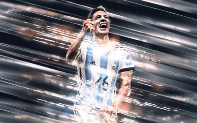 Nahuel Molina, Argentina national football team, Argentinean footballer, creative art, blades lines art, Argentina, blue background, football