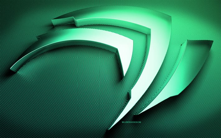 nvidia 청록색 로고, 창의적인, 엔비디아 3d 로고, 청록색 금속 배경, 브랜드, 삽화, 엔비디아 메탈 로고, 엔비디아