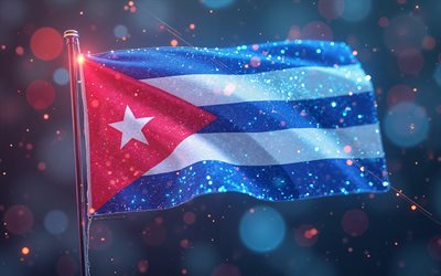 4k, علم كوبا على سارية العلم, الفن الرقمي, علم كوبا, وهج أحمر, خلفية مجردة, عمل فني, العلم الكوبي, خوخه, موجات النسيج علم كوبا, علم كوبا ثلاثي الأبعاد, كوبا